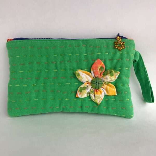 Lime Green Linen Wrist Bag 1