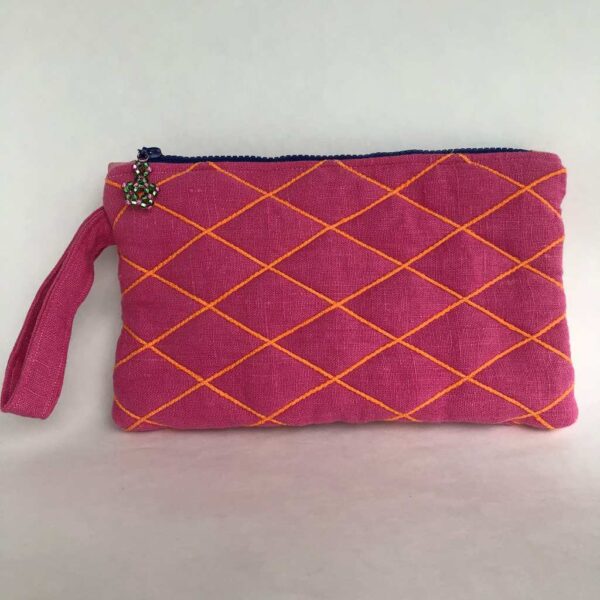 Pink Linen Clutch with Flower 2