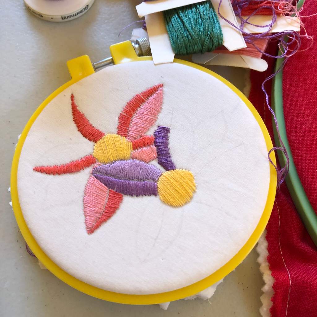 Satin Stitch Embroidery Colourful Flower Picture