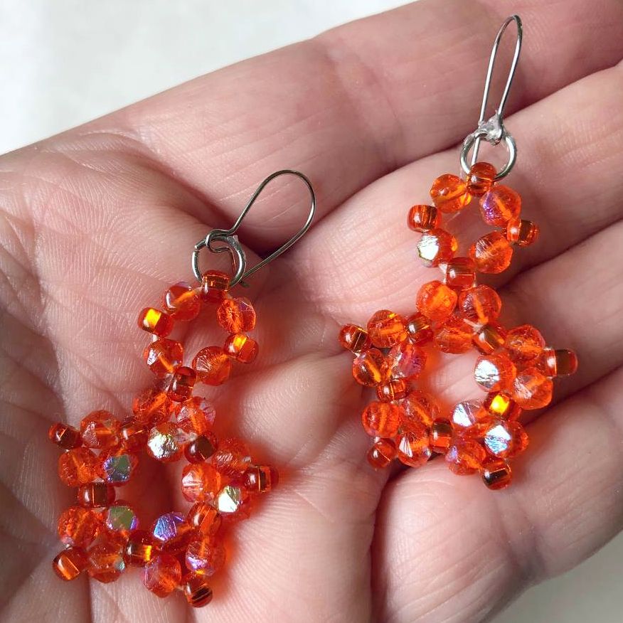 Persimmon Stars Beaded Earrings 3
