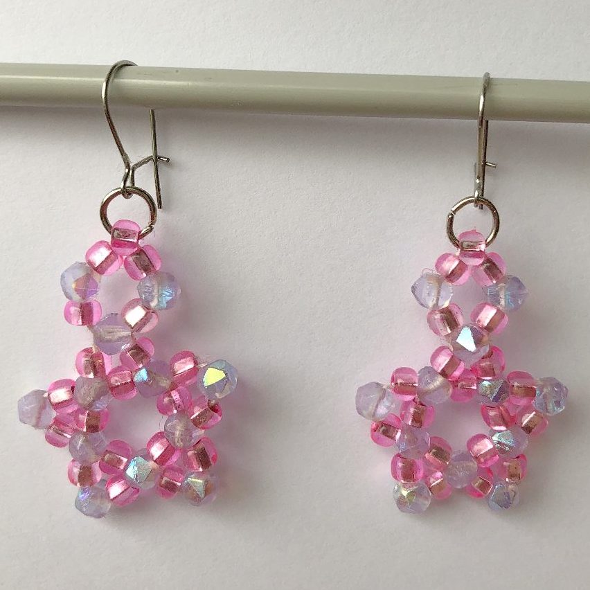 Pink Stars Beaded Earrings 1