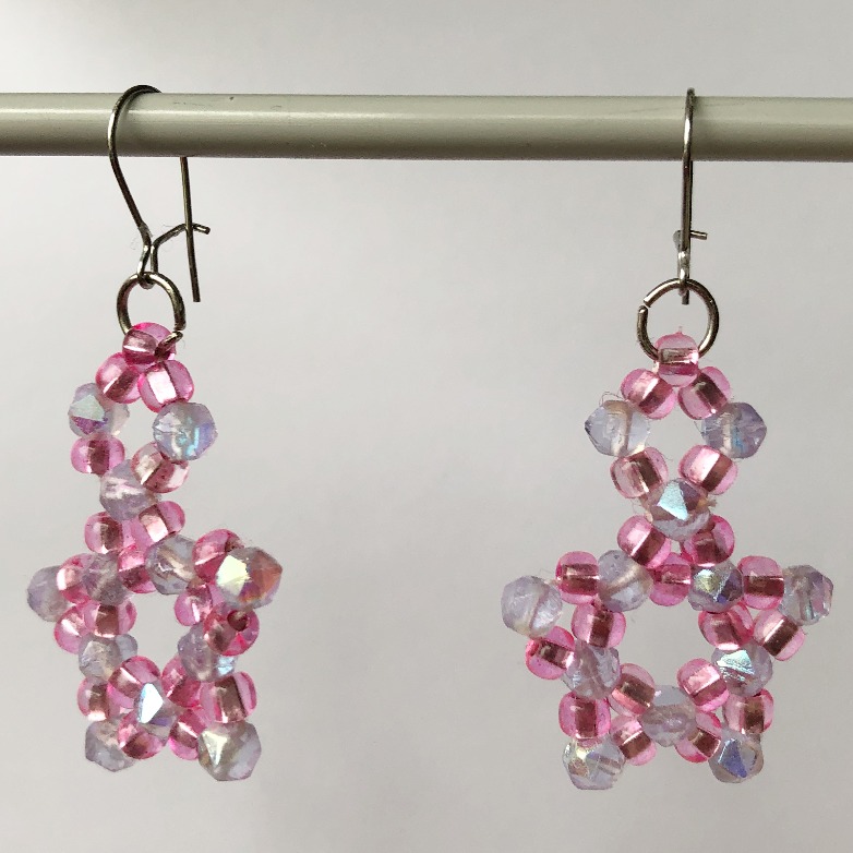 Pink Stars Beaded Earrings 2
