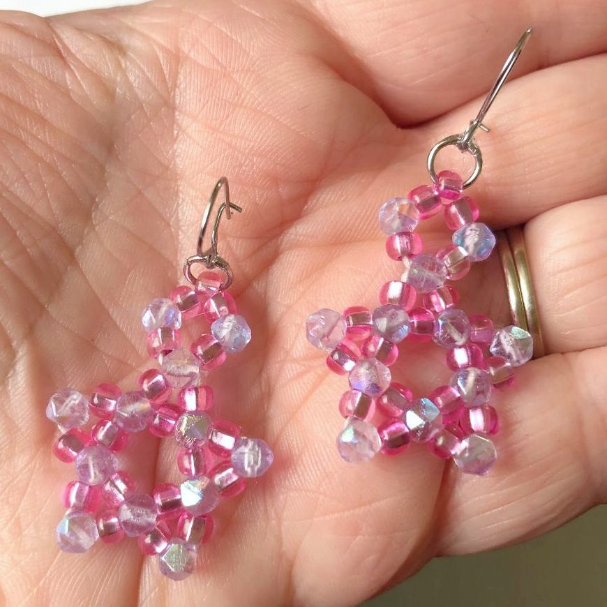 Pink Stars Beaded Earrings 3