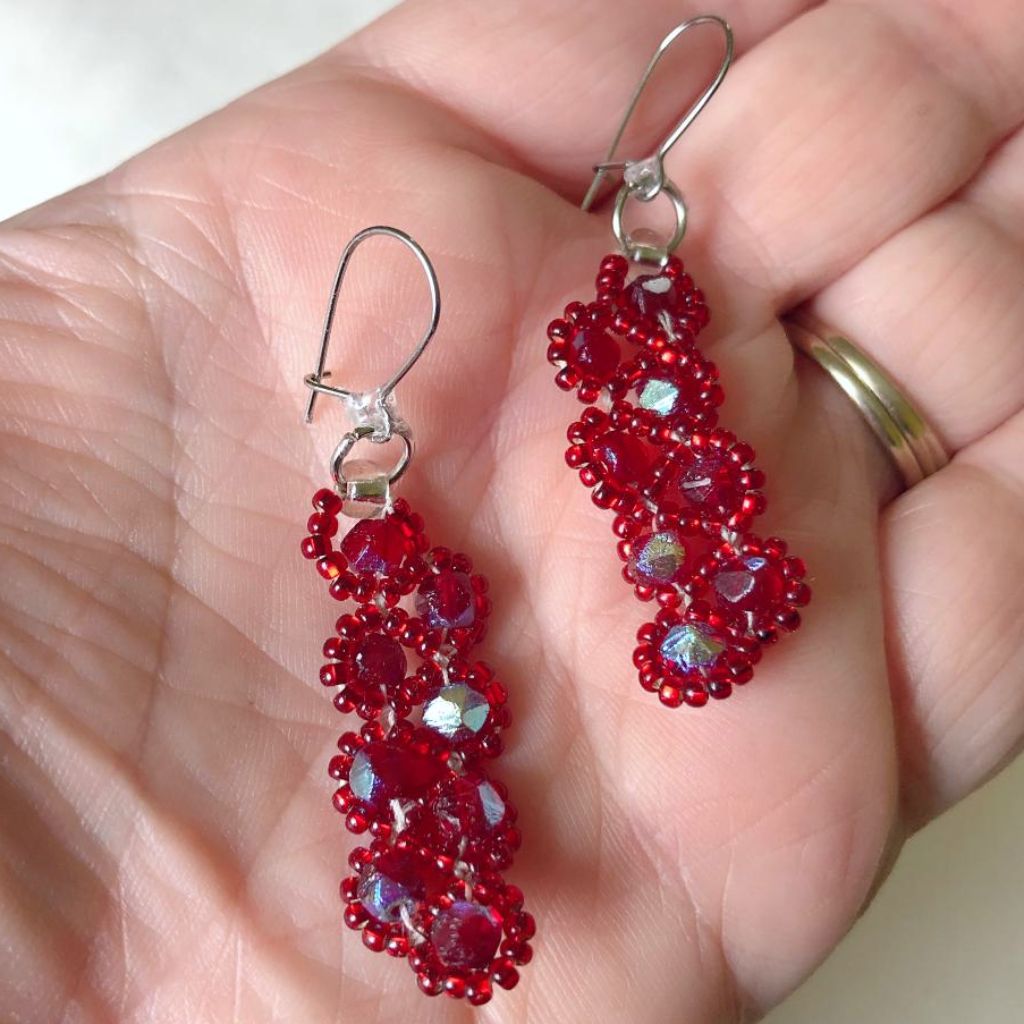Sparkling Rose Beaded Earrings 2