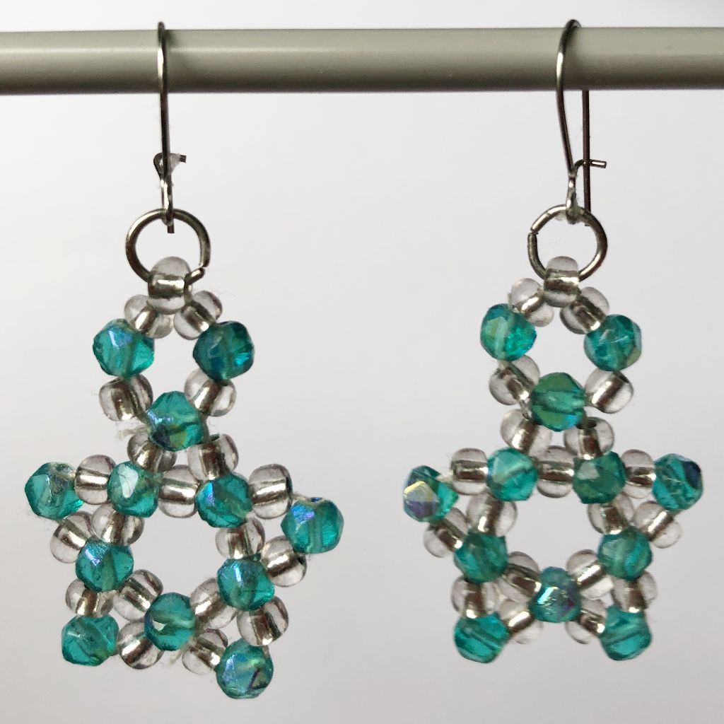 Teal Stars Beaded Earrings 2