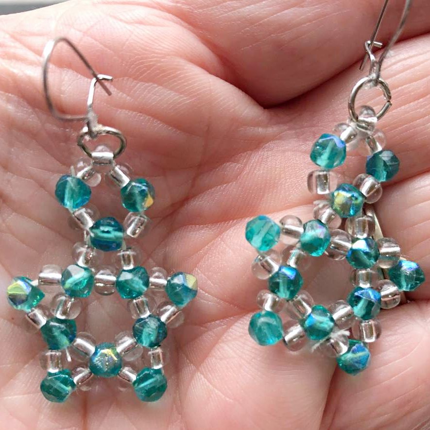 Teal Stars Beaded Earrings 3